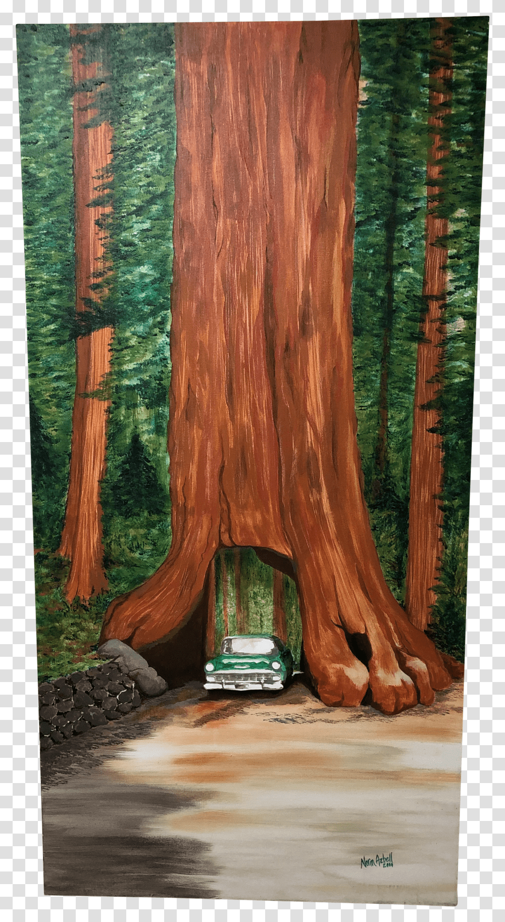 Chevy Bel Air Driving Through Redwood Tree Transparent Png