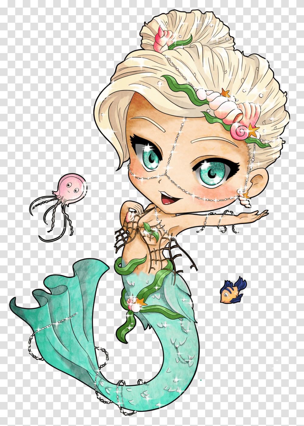 Chibi Cute Mermaid Clipart Chibi Mermaid, Person, Human, Floral Design Transparent Png