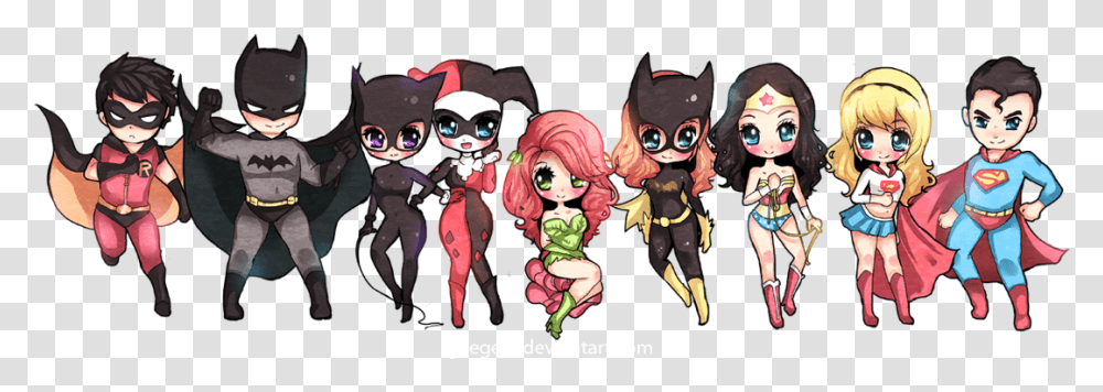 Chibi Dc Comics Robin Batman Catwoman Harley Chibi Dc Superheroes, Doll, Helmet, Book, Person Transparent Png