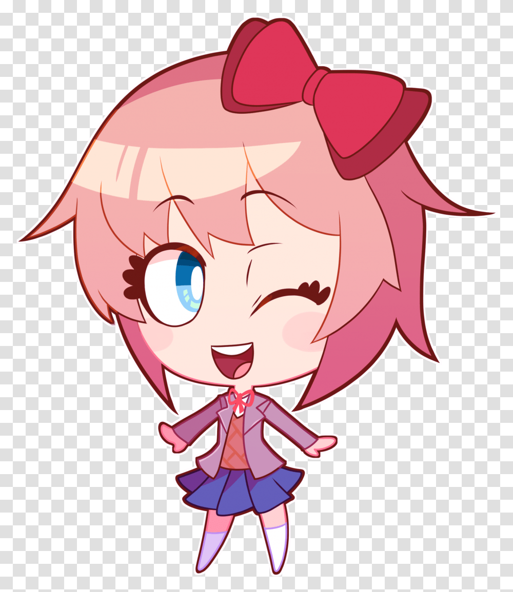 Chibi Sayori By Quariumarts Doki Doki Literature Club Stickers, Label, Text, Comics, Book Transparent Png