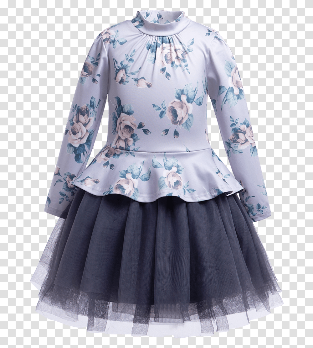 Chic Toddler Big Girls Flower Print Mesh Patchwork A Line, Apparel, Dress, Sleeve Transparent Png