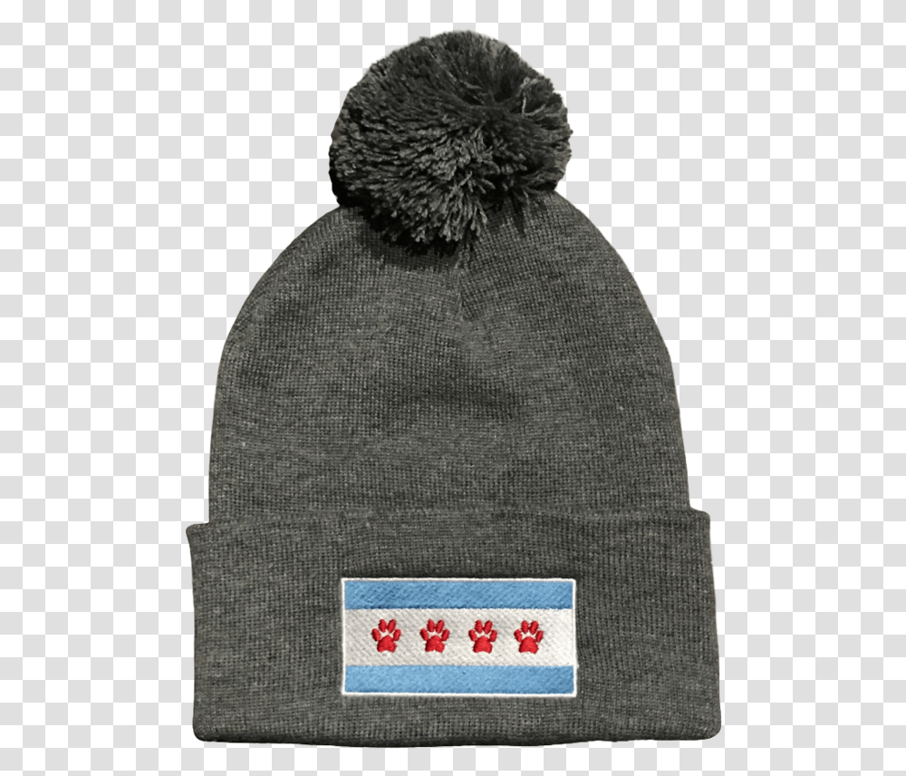 Chicago Paw Flag Pom Beanie Hat Heather Grey, Apparel, Sweater, Cap Transparent Png