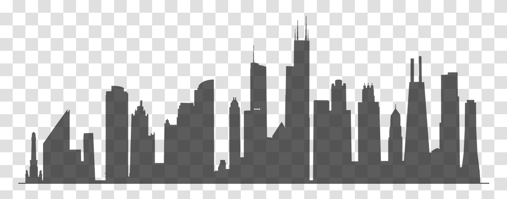Chicago Skyline Black And White Outline, Silhouette, Architecture, Building Transparent Png