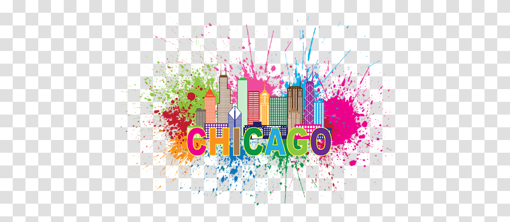 Chicago Skyline Paint Splatter Text Illustration Greeting Card Colorful Dallas Skyline Art, Graphics, Paper, Confetti, Purple Transparent Png