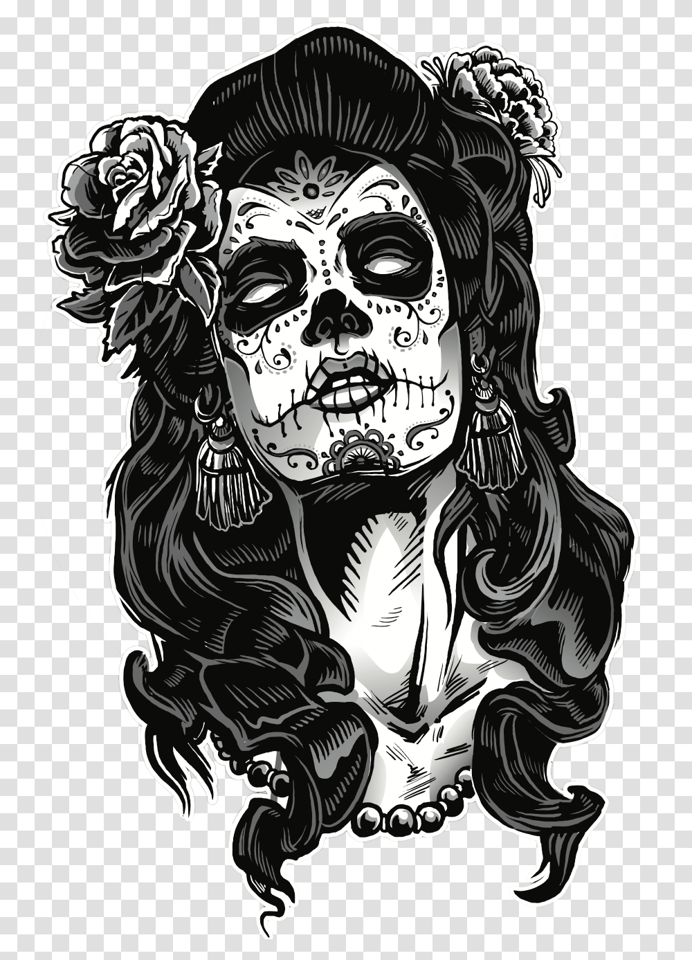 Chicano Tattoo Designs Pictures And Cliparts Download Female Day Of The Dead Skull, Face, Drawing, Head Transparent Png
