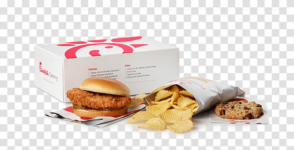 Chick Chick Fil A Boxed Lunch, Burger, Food, Fries, Advertisement Transparent Png