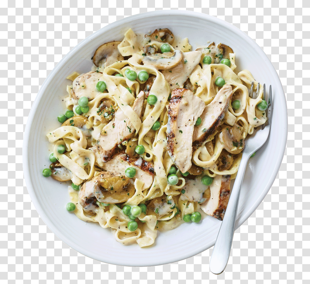 Chicken Alfredo With Peas And Mushrooms, Pasta, Food, Dish, Meal Transparent Png