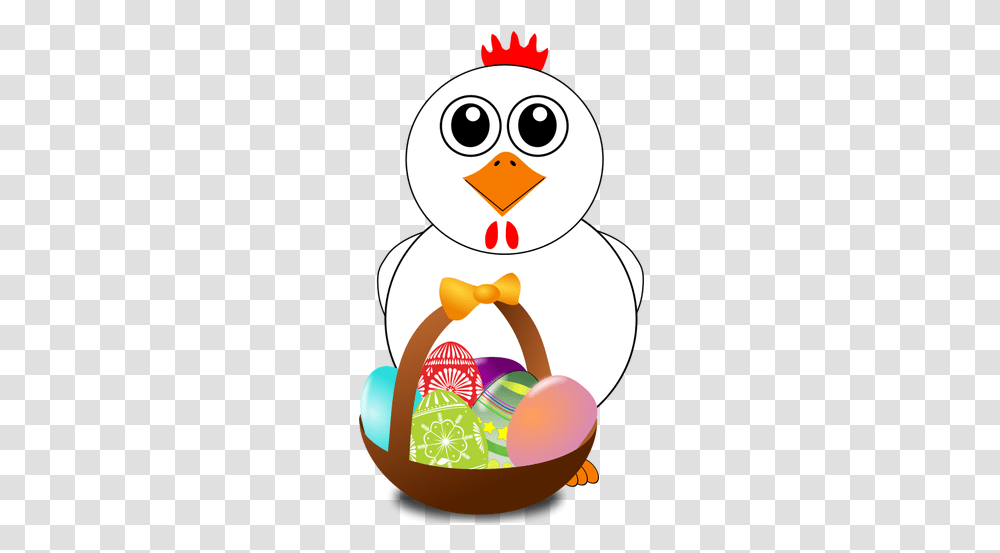 Chicken Behind Behind Easter Eggs Basket Vector Illustration Cartoon Chicken Face, Food, Outdoors, Snowman, Winter Transparent Png