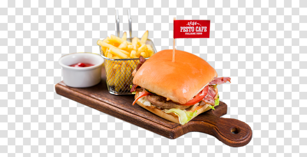 Chicken Burger Firmennij Bursher Pesto Kafe, Food, Fries, Bread Transparent Png