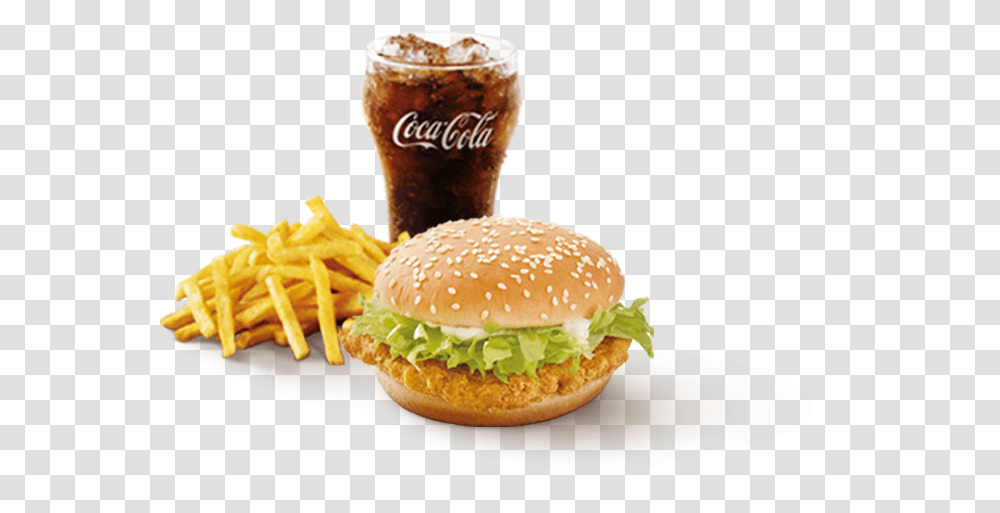 Chicken Burger Fries Coke, Food, Soda, Beverage, Drink Transparent Png