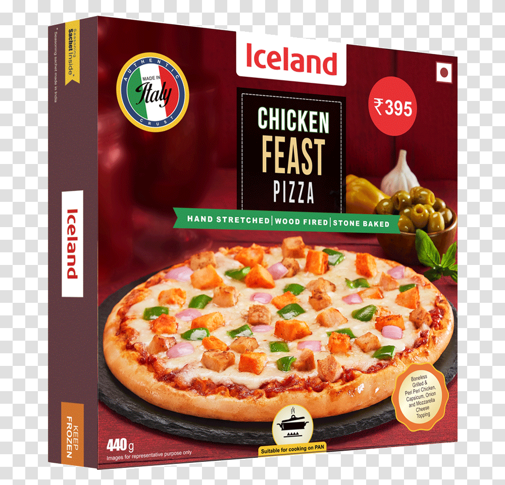 Chicken Feast Pizza Iceland Pizza In India, Food, Advertisement, Flyer, Poster Transparent Png