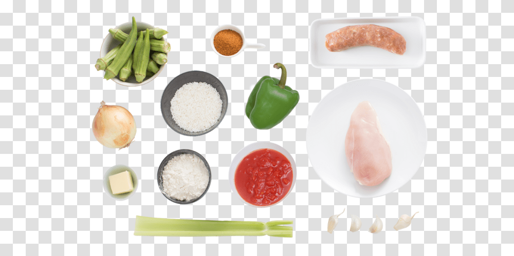 Chicken Gumbo With Sausage And Okra Fast Food, Egg, Plant, Vegetable, Meal Transparent Png