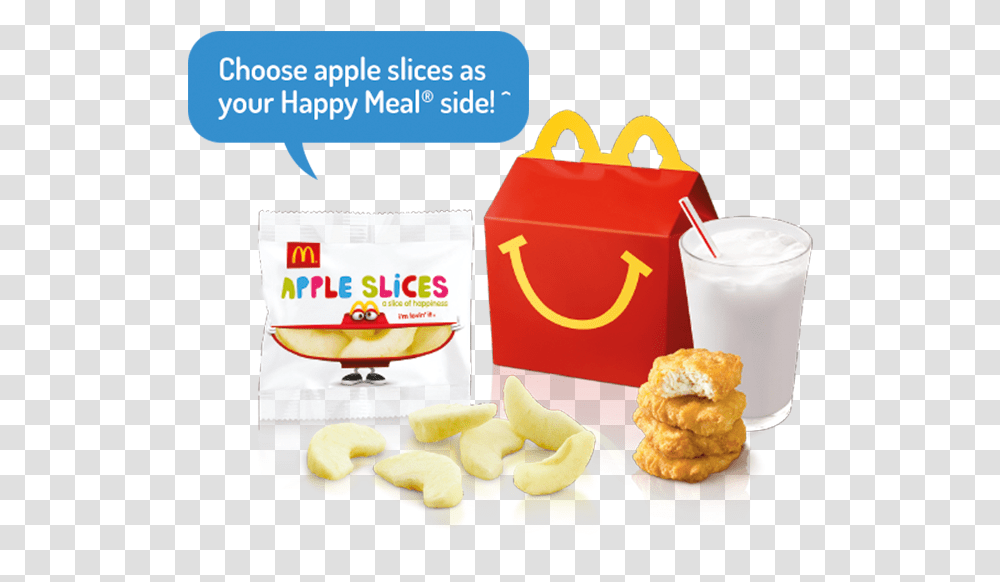 Chicken Mcnuggets 4pc Happy Meal Mcdonald Happy Meal Apple Slices, Milk, Beverage, Drink, Juice Transparent Png