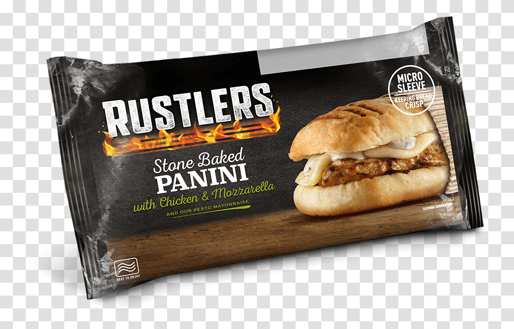 Chicken Mozzarella Panini Rustlers Panini, Burger, Food, Sandwich, Advertisement Transparent Png