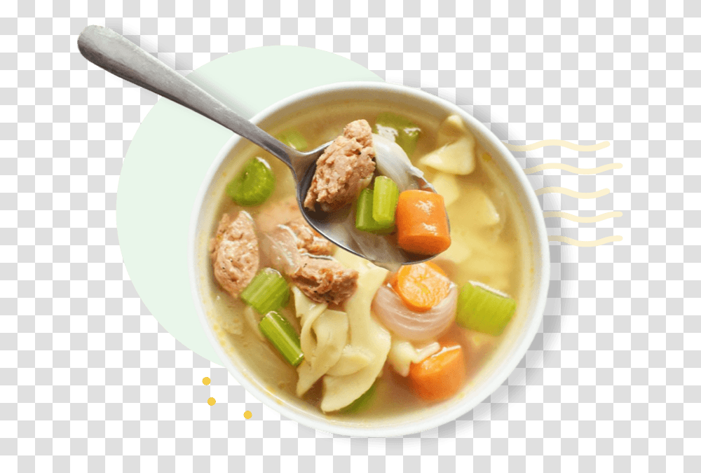 Chicken Sausage Noodle Soup In A Bowl With A Spoon Asian Soups, Dish, Meal, Food, Cutlery Transparent Png