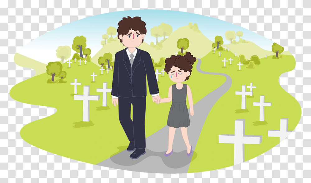 Child And Male Parent Or Carer Walking Through A Cemetery Illustration, Person, Human, Hand, People Transparent Png