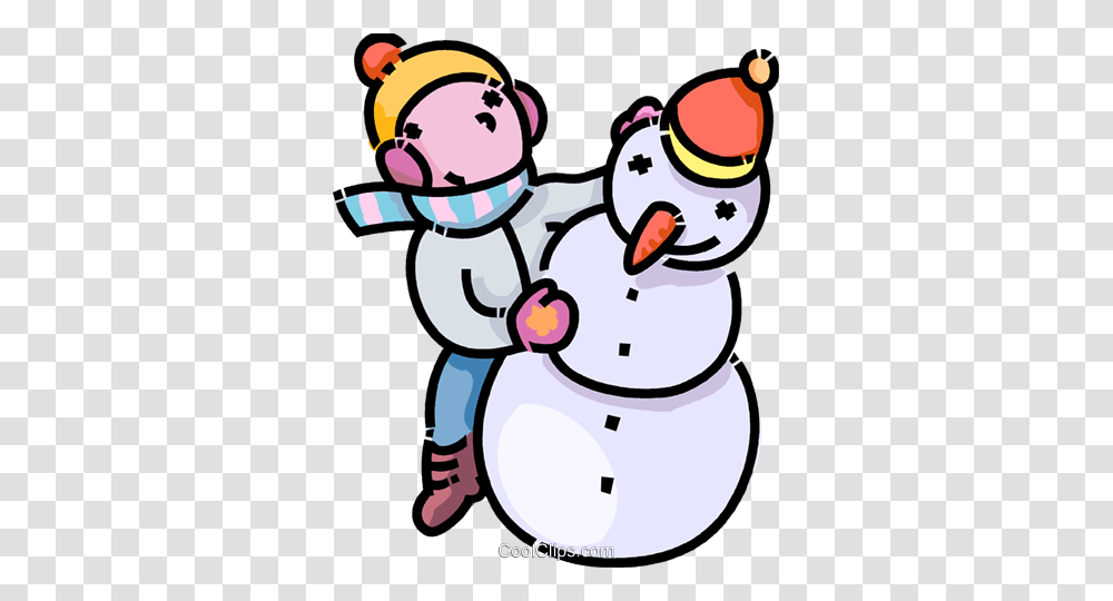 Child Building A Snowman Royalty Free Vector Clip Art Illustration, Nature, Outdoors, Winter Transparent Png