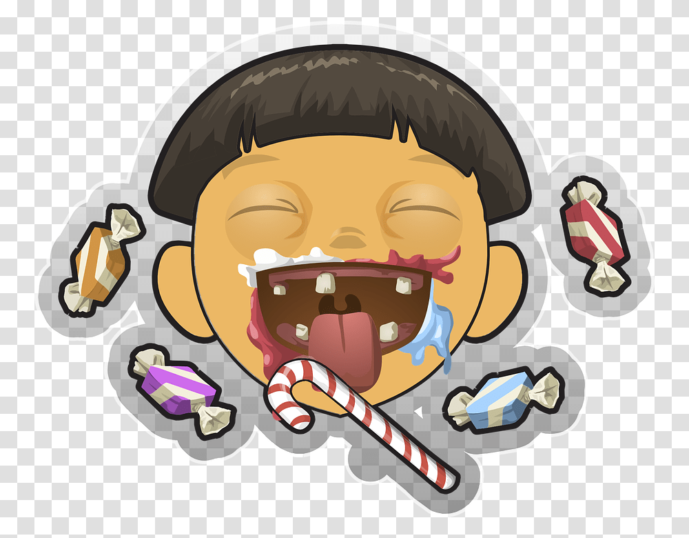 Child Candy Eating Kid Sugar Treats Childhood Showing Cause And Effect Relationship, Label, Teeth, Mouth Transparent Png