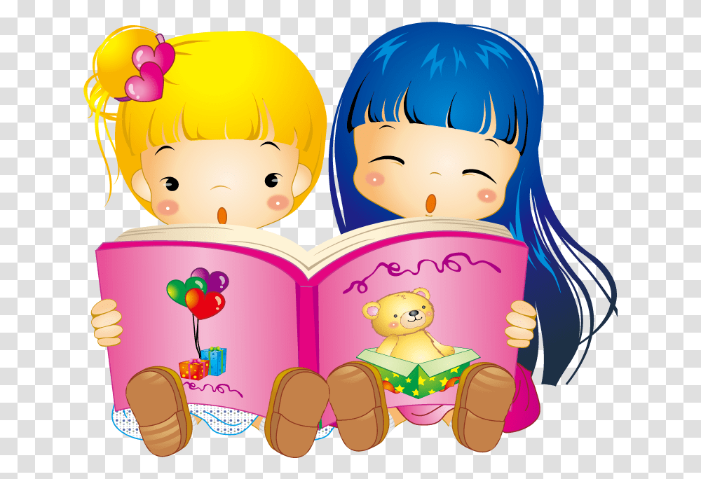 Child Cartoon Download Two Girls Reading Clipart, Teacher Transparent Png