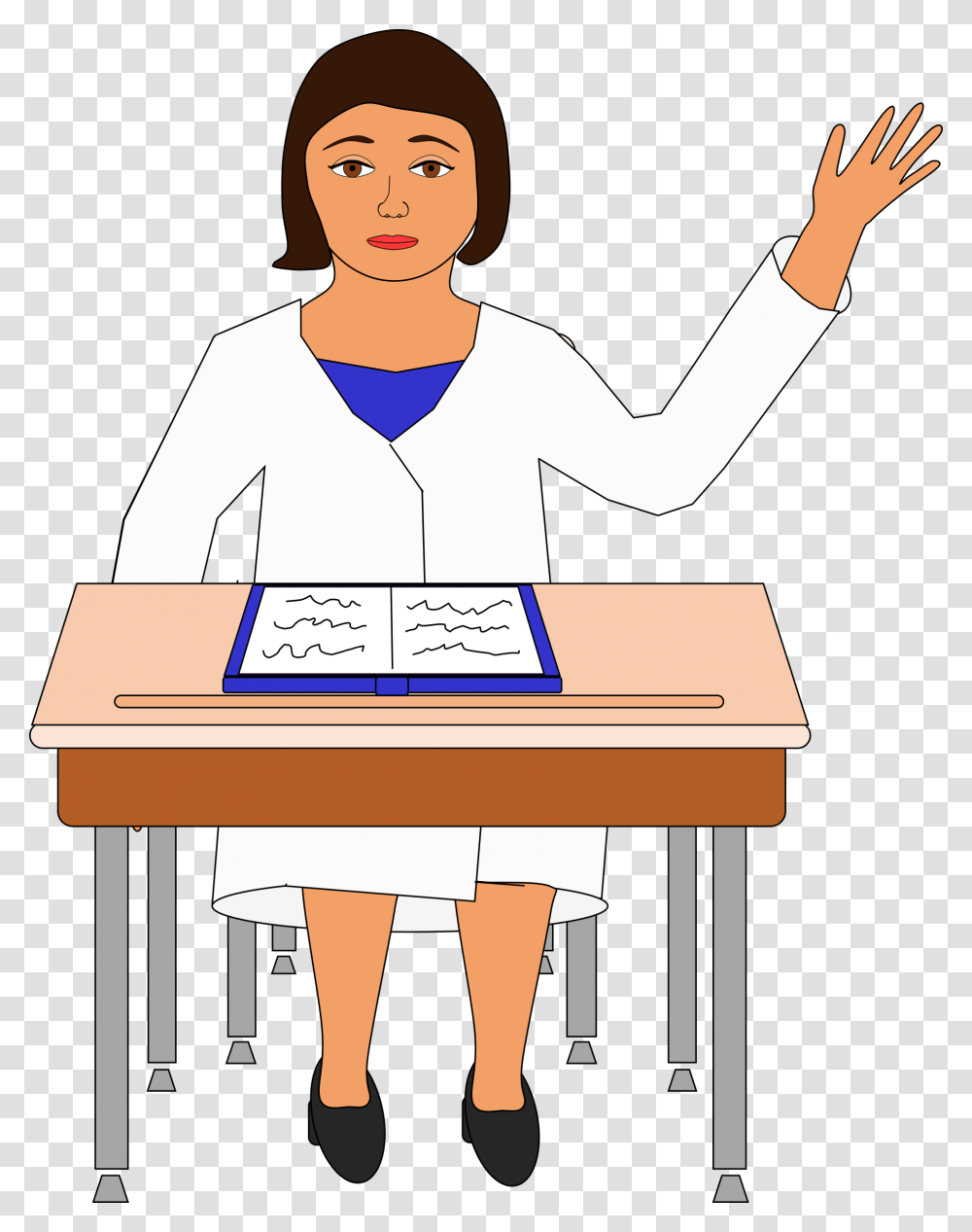 Child Desk Elementary School Girl Person Pupil Person In School Desk, Lab Coat, Teacher, Standing Transparent Png