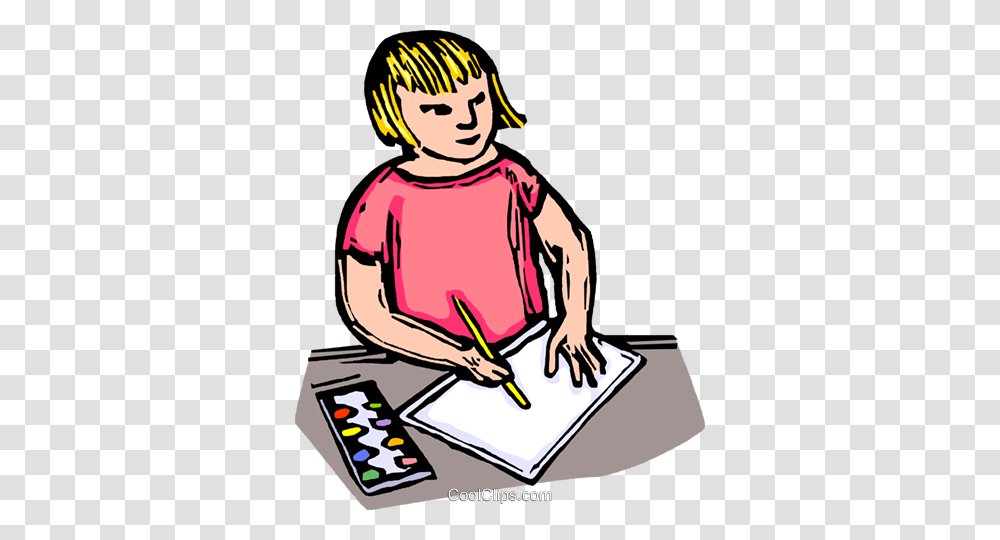 Child Drawing On A Piece Of Paper Royalty Free Vector Clip Art, Person, Female, Reading Transparent Png