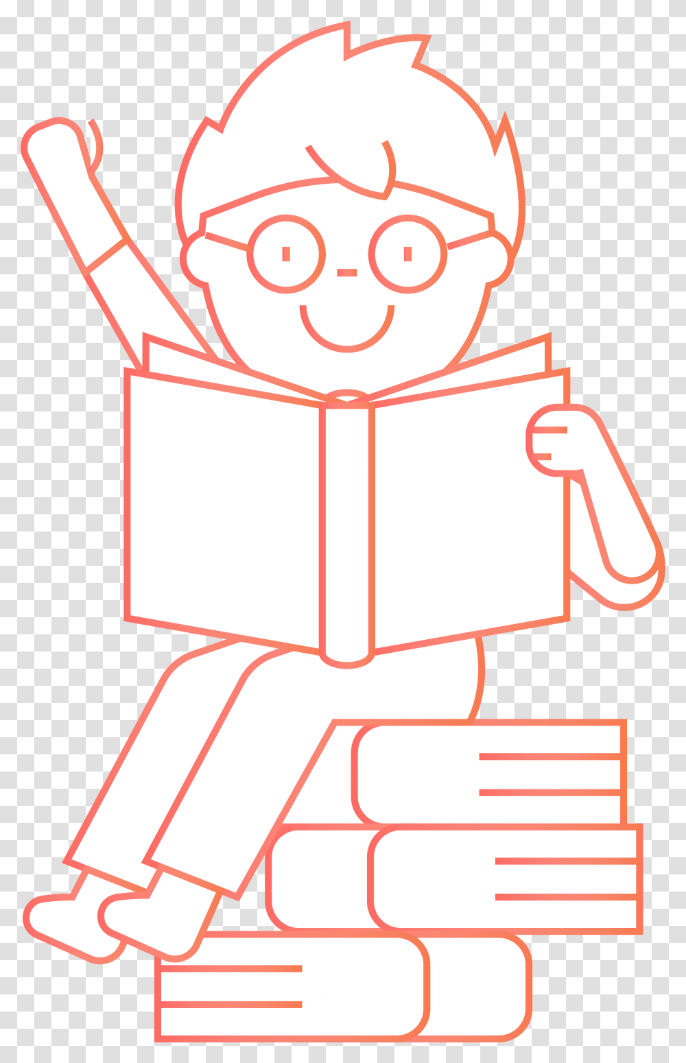 Child Reading While Sitting On A Stack Of Books Cartoon, Paper, Gift Transparent Png