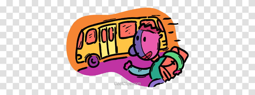 Child Running For Bus Royalty Free Vector Clip Art Illustration, Transportation, Vehicle, Van, School Bus Transparent Png