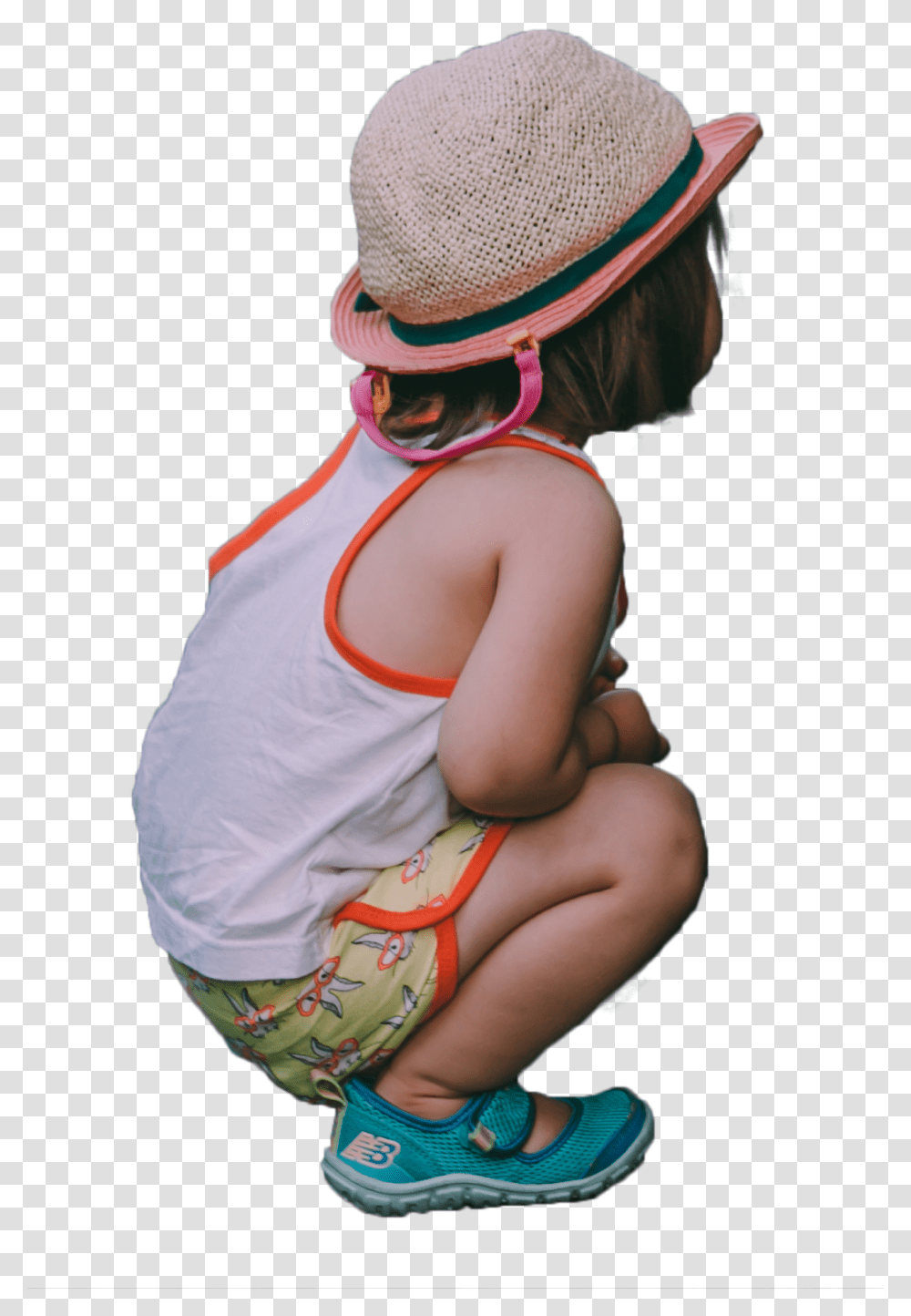 Child Sitting Back Child Sit Back, Apparel, Hat, Person Transparent Png