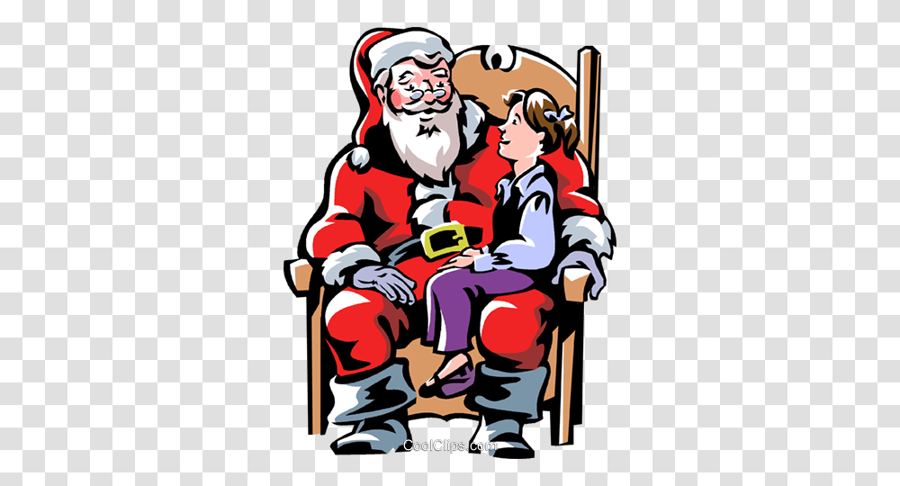 Child Sitting On Santas Lap Royalty Free Vector Clip Art, Person, Poster, Advertisement, Book Transparent Png