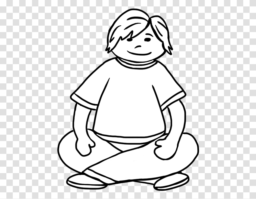Child Sitting Quietly Sit Black And White Clipart, Person, Human, Kneeling, Stencil Transparent Png