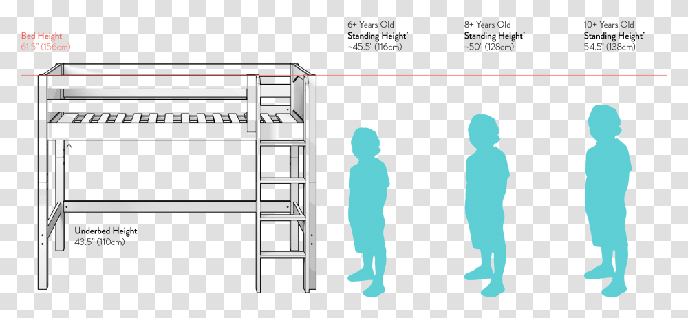 Child Standing Bunk Bed Height, Furniture, Person, Human, Silhouette Transparent Png