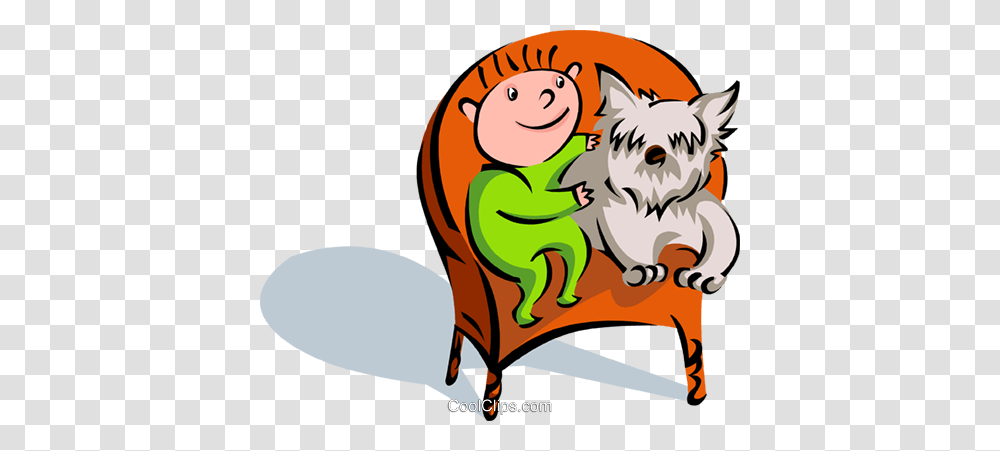 Child With Pet Dog On Chair Royalty Free Vector Clip Art, Outdoors, Nature, Animal Transparent Png