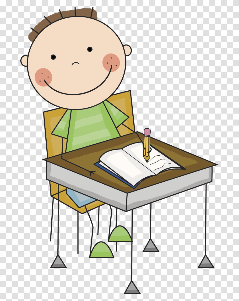 Child Writing At Desk Clipart Student Working Clipart, Table, Furniture Transparent Png