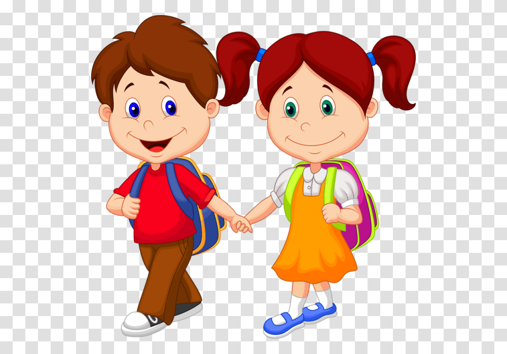 Children Attending School Children Cartoons Vectors, Person, Human, Hand, Holding Hands Transparent Png