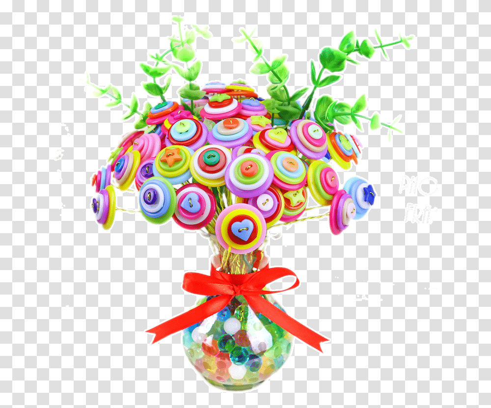 Children Button Flower Diy Handmade Creative Color Button, Tree, Plant Transparent Png