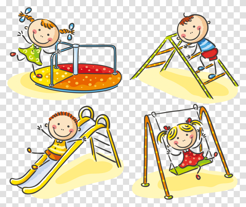 Children Playing Kids On Playground Cartoon, Drawing, Bowl, Toy, Play Area Transparent Png
