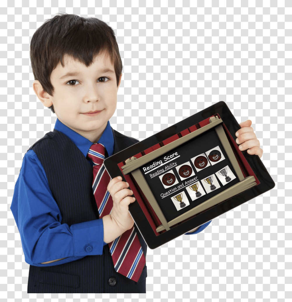 Children Student Image Kid Holding Tablet, Person, Human, Boy, Tie Transparent Png