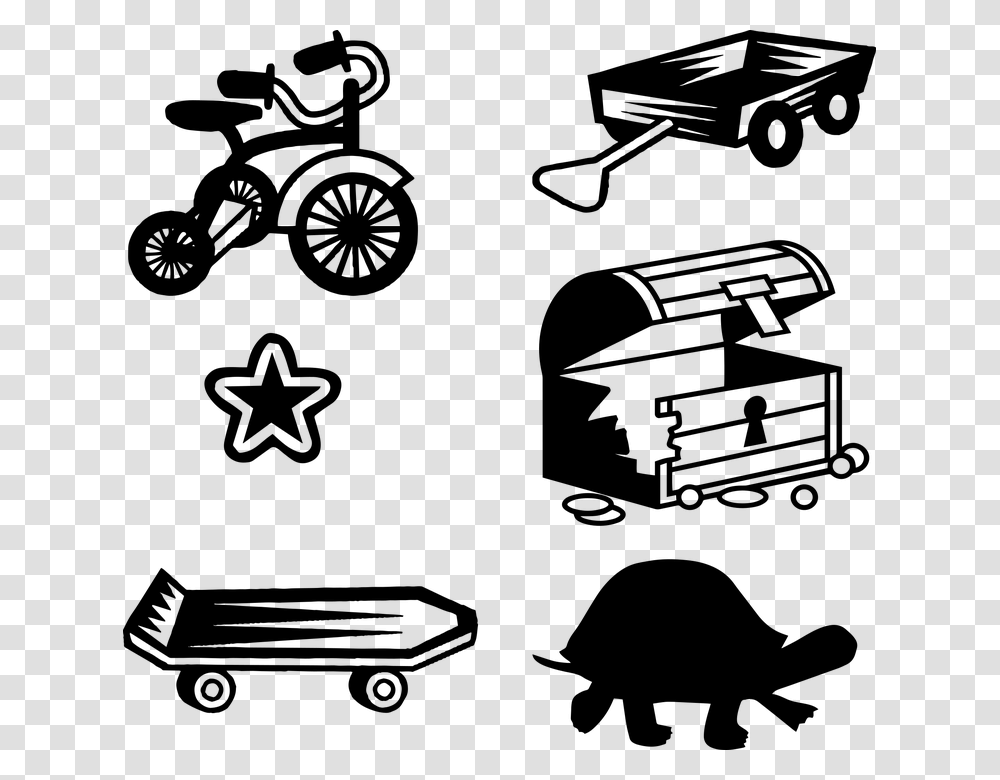 Children Toys Tricycle Skateboard Treasure Chest Free Toys Clipart Black And White Free, Gray, World Of Warcraft Transparent Png