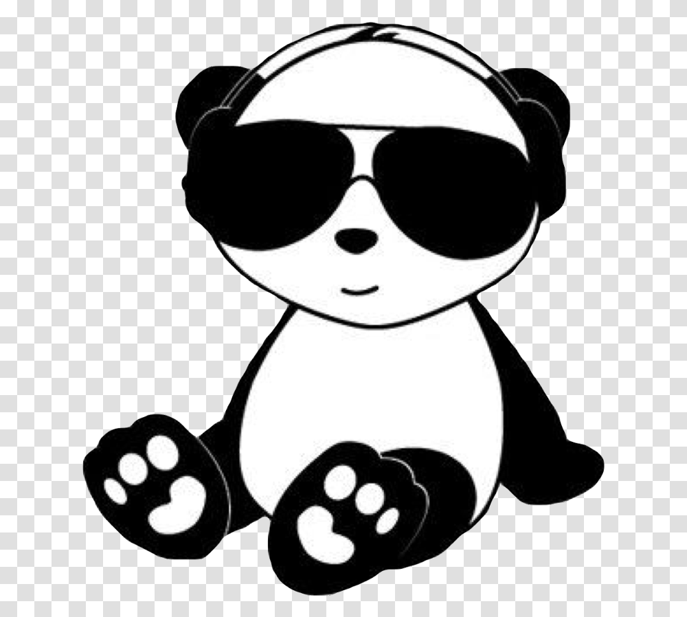 Chill Panda Cute Kawaii Black White Animal Bear Paw Panda Clipart Black And White, Sunglasses, Accessories, Accessory, Person Transparent Png
