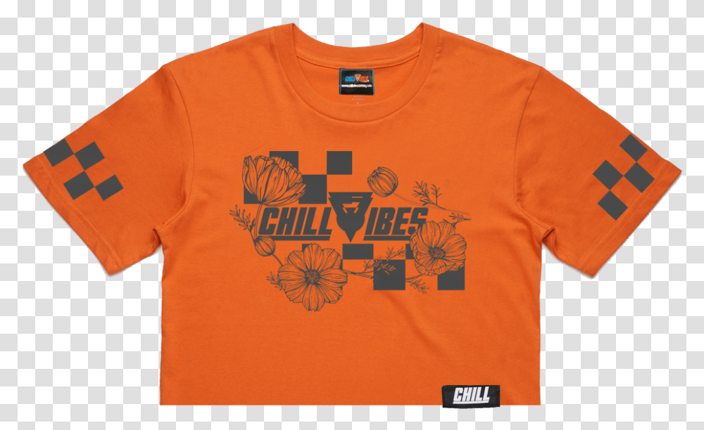 Chill Vibes Checker Pattern Orange Crop, Clothing, Apparel, T-Shirt, Sleeve Transparent Png