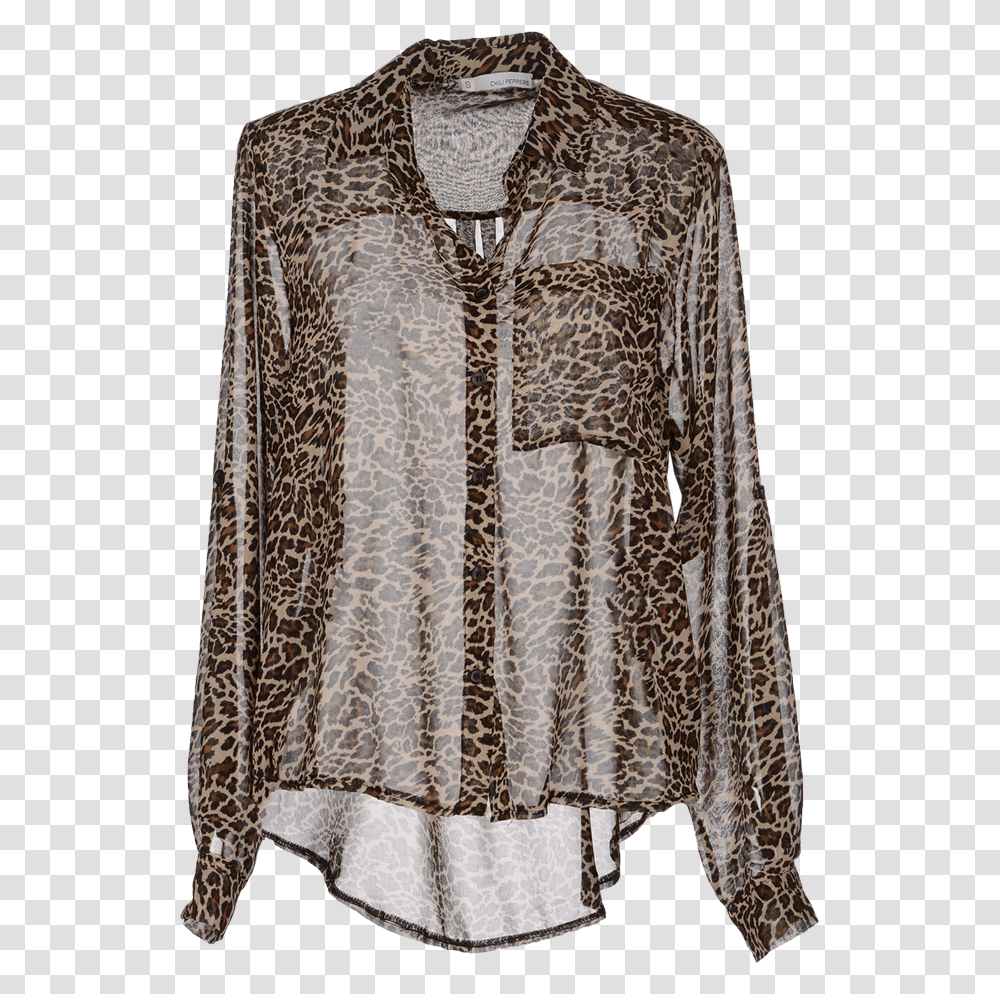 Chilli Peppers Animal Print Sheer See Through Shirt See Through Leopard Print Top, Apparel, Coat, Cloak Transparent Png