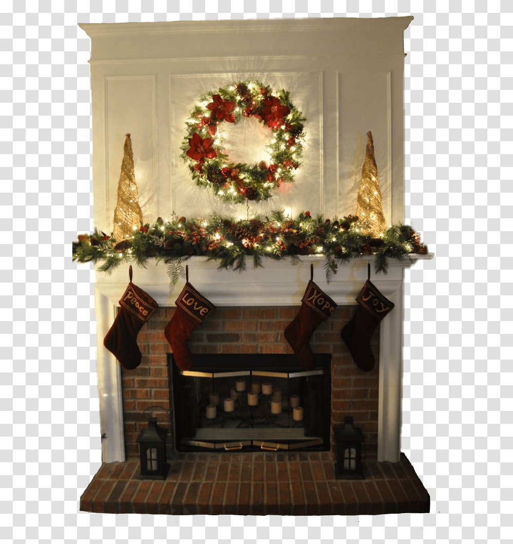 Chimney Christmas Fireplace Newyear Aesthetic Christmas Fireplace Garland Ideas, Indoors, Hearth, Plant, Tree Transparent Png