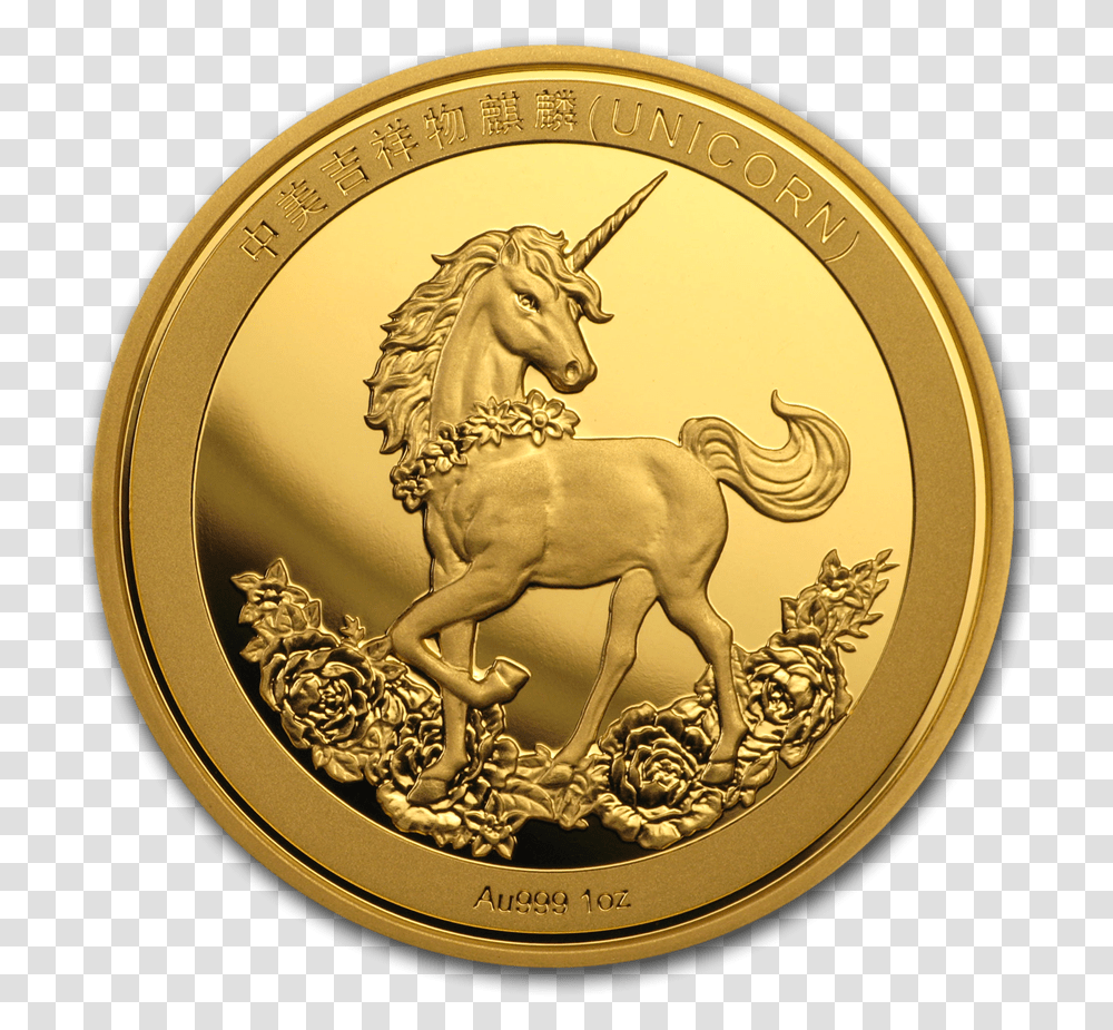 China 1 Oz Silver Unicorn, Gold, Coin, Money, Gold Medal Transparent Png
