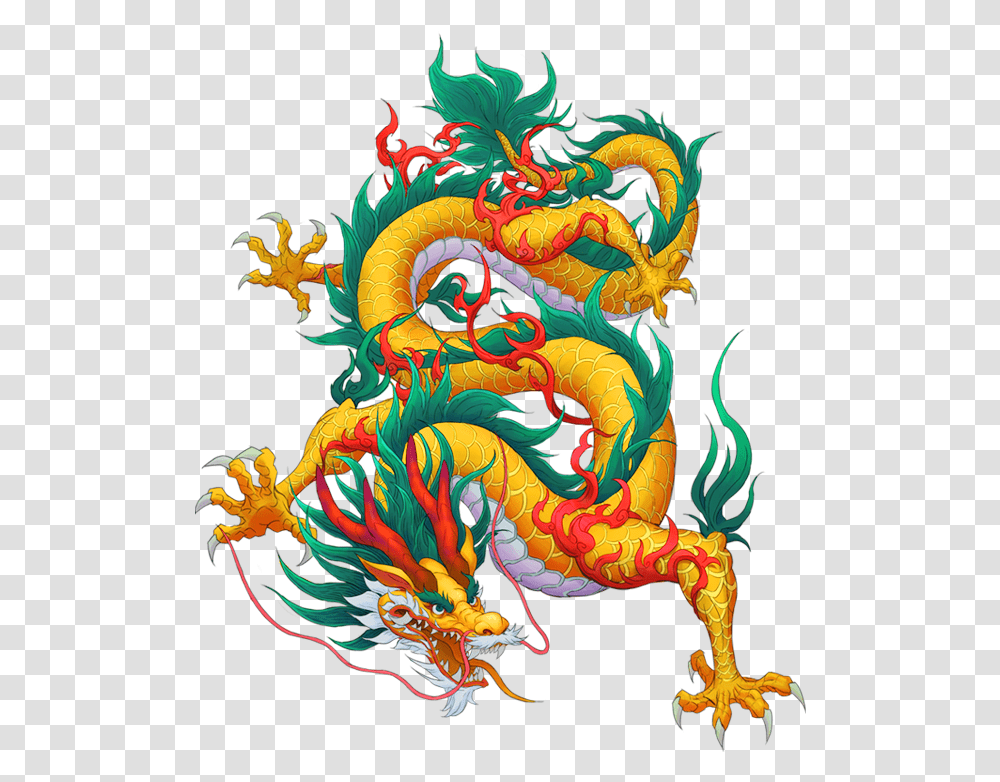 China Dragon Yellow Decorative Pattern Red And Green Chinese Dragon, Painting, Art Transparent Png