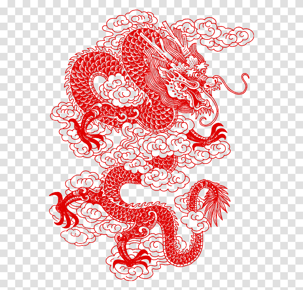 Chinese Asian Dragon Papercut Chinese Red Dragon Drawing, Pattern, Paisley, Art, Poster Transparent Png