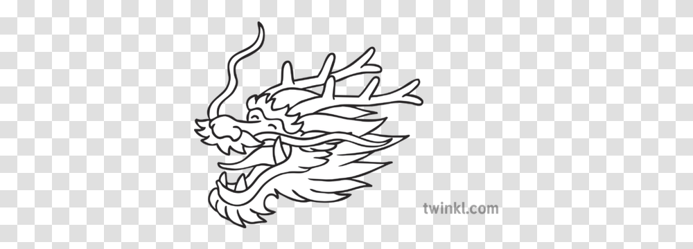 Chinese Dragon Head Black And White Illustration Twinkl Chinese Dragon Head Coloring, Text, Label, Drawing, Art Transparent Png