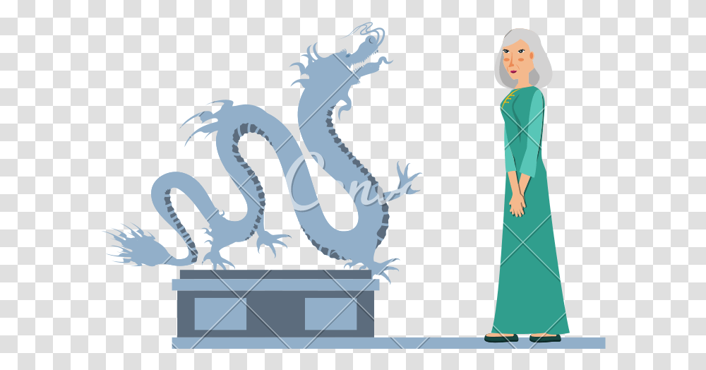 Chinese Dragon Statue With Old Woman Icons By Canva Illustration, Bird, Animal Transparent Png