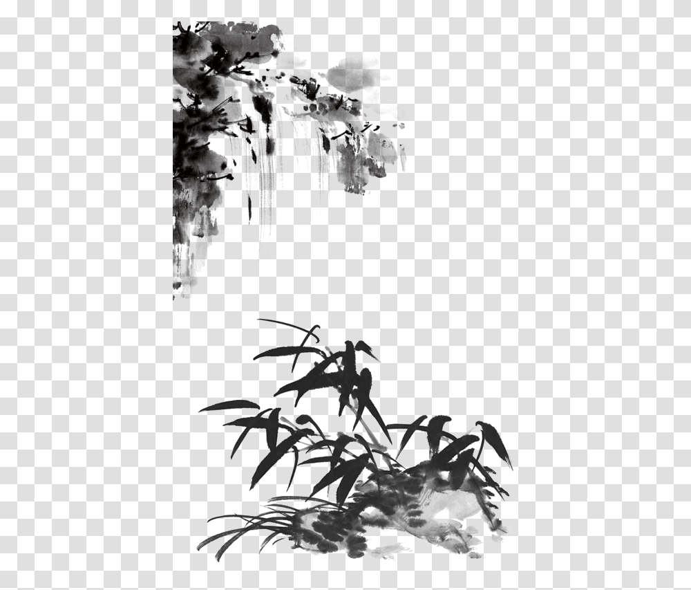 Chinese Drawing Tree Modern Japanese Ink Painting, Ornament, Fractal, Pattern Transparent Png