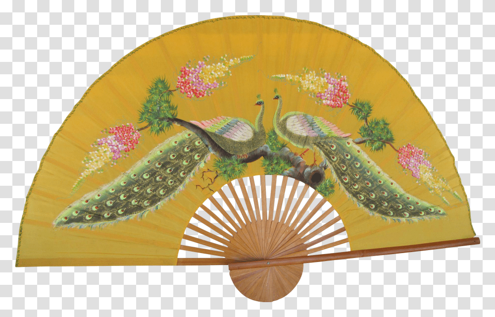 Chinese Hand Painted Peacock Fan Bamboo Frame Found Peafowl, Furniture, Pattern, Floral Design Transparent Png