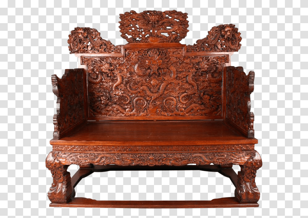 Chinese Huanghuali Dragon Throne Chair Wood Carving, Furniture, Bench, Altar, Church Transparent Png